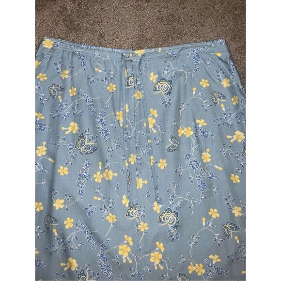 Women’s Cottage Flowers & Butterflies Blue/yellow Maxi Skirt 16P - Picture 2 of 9